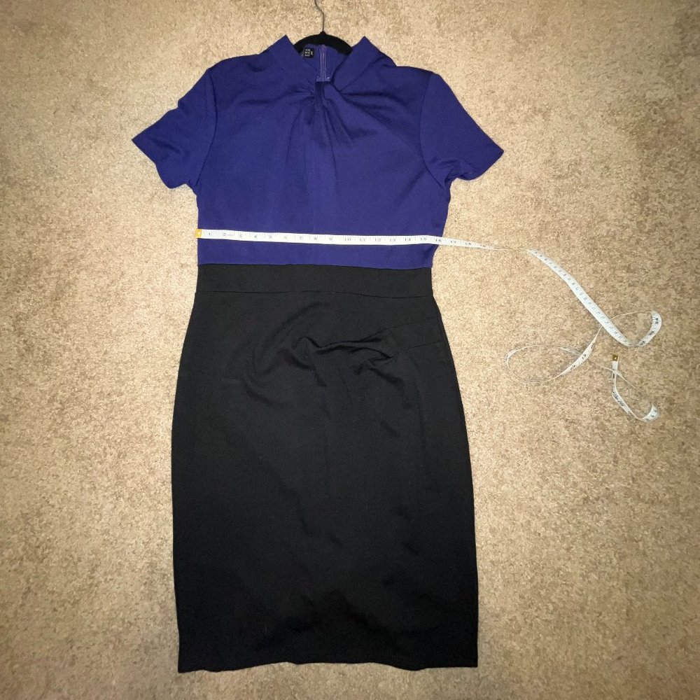 Navy Blue and Black high collar dress for office wedding church cocktail party